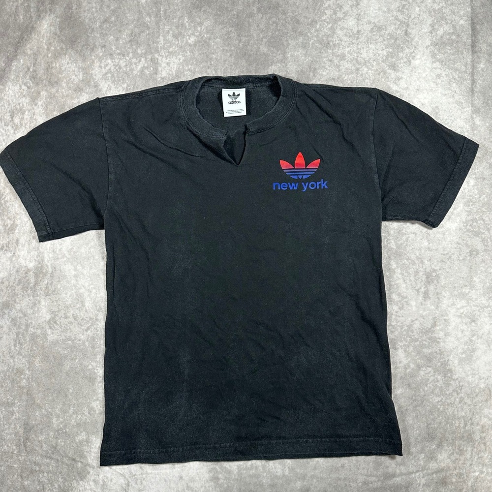 Adidas Originals NYC Trefoil Graphic T-Shirt M Black Notch Neck Womens Athletic
